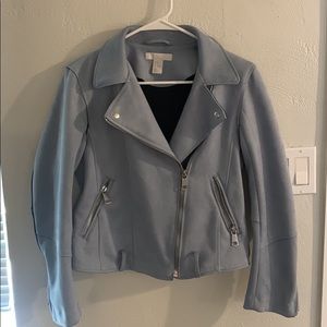 Baby blue suede moto jacket